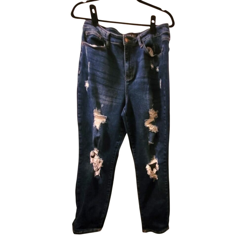 Judy Blue Womens Boyfriend Fit Distressed Denim Blue Jeans Size 32